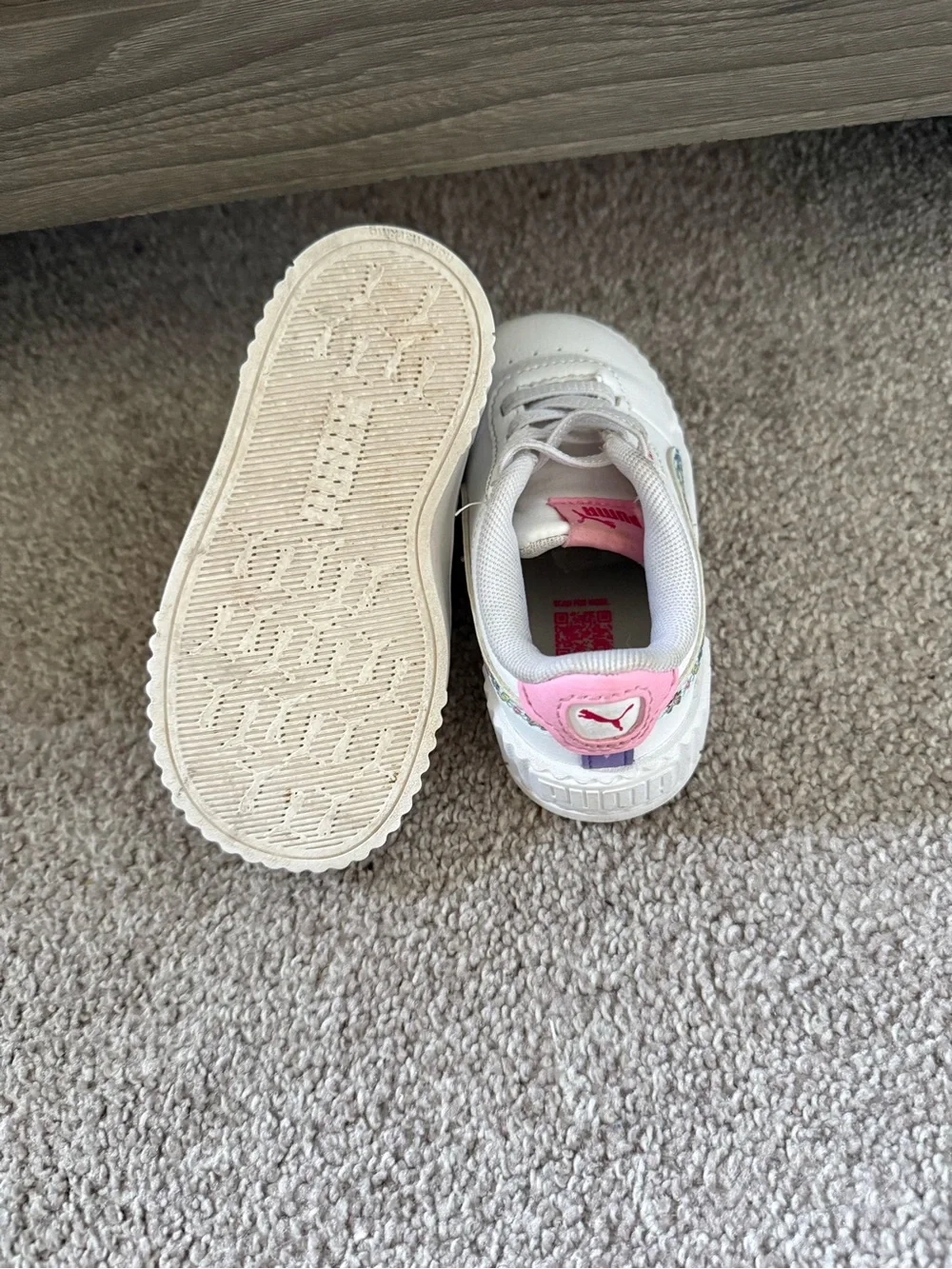 Puma Kids White Sneakers with Pink Logo Accents